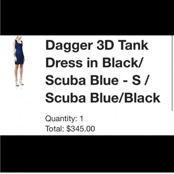 RVN Abstract Jacquard dagger 3D tank Bodycon dress scuba blue/black Medium - Picture 9 of 10